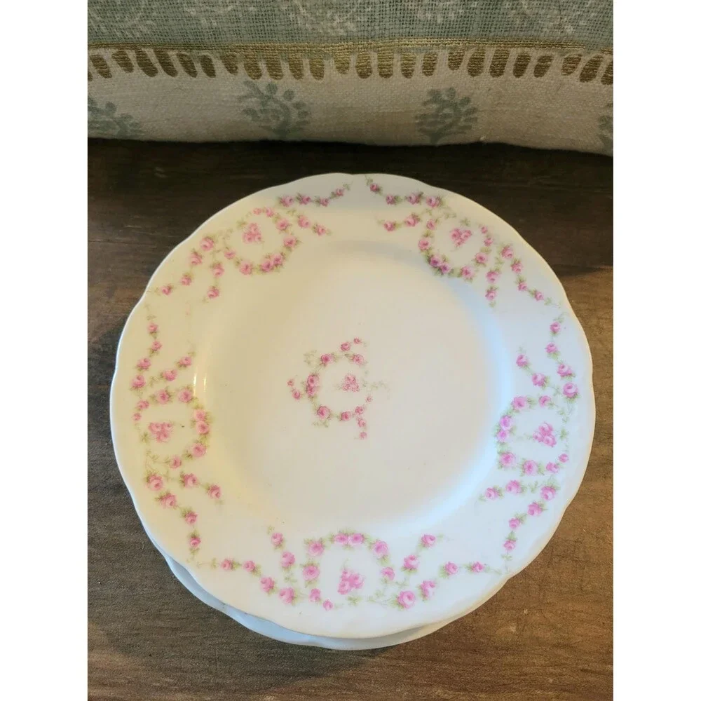 Antique KPM Porcelain Luncheon Plates: Rose Swag Decor, Set of 3